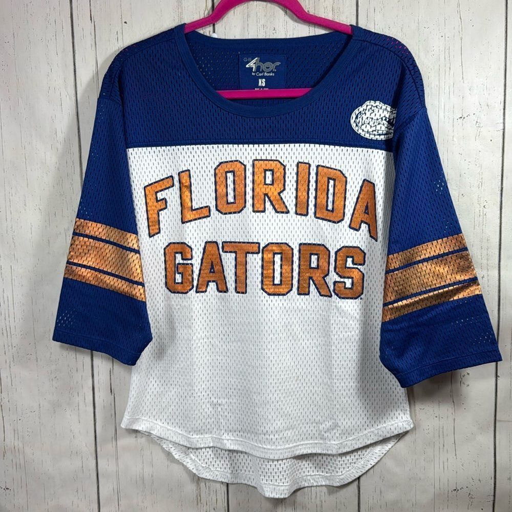 G-III Florida Gators 3/4 Sleeve Cut Out Oversized Blue White Sport Shirt
